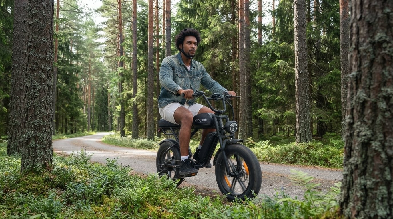ENGWE M1, fat bike électrique homologué, en situation sur un chemin