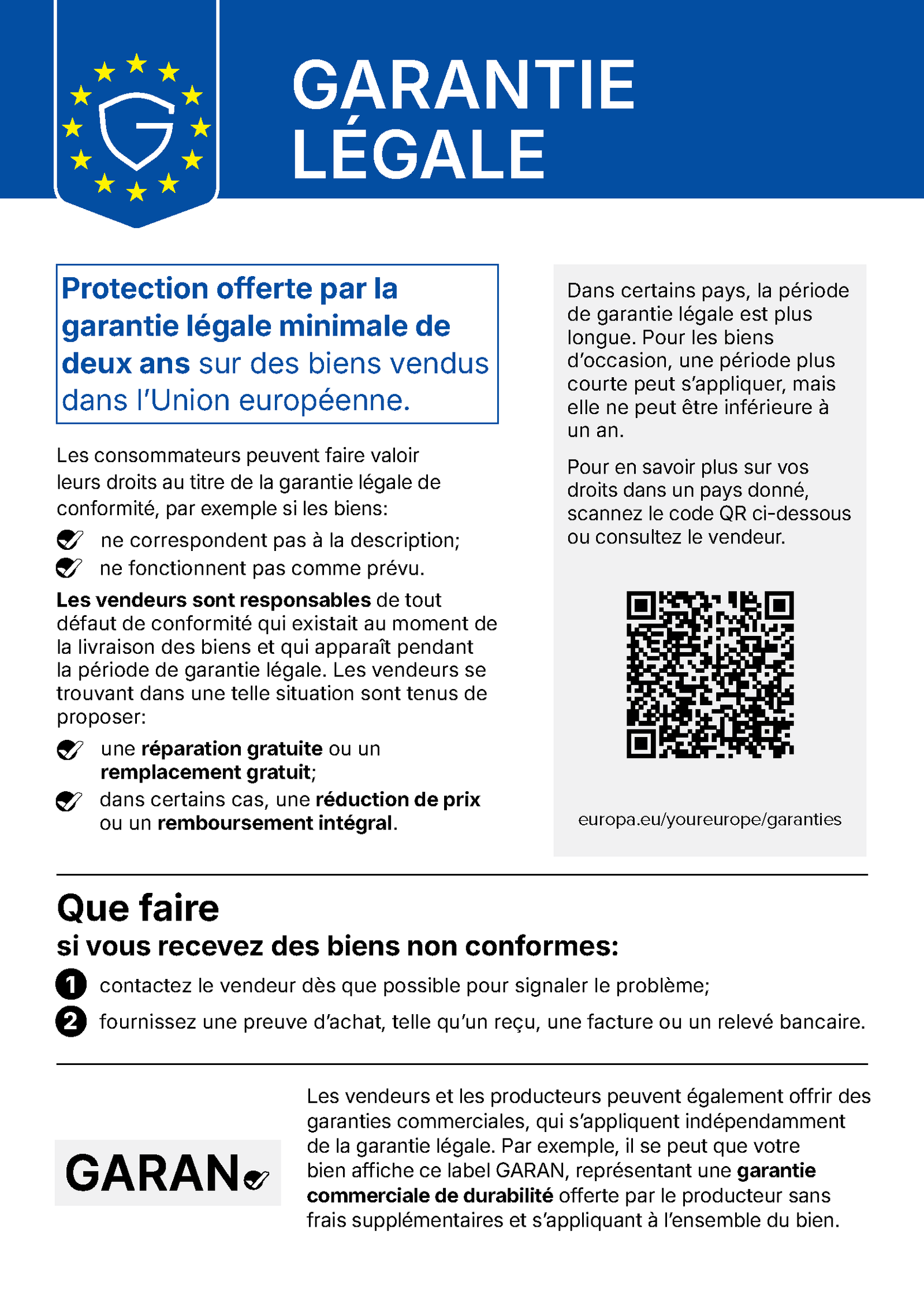 Notice harmonisée de l'Union européenne sur la garantie légale de conformité de deux ans